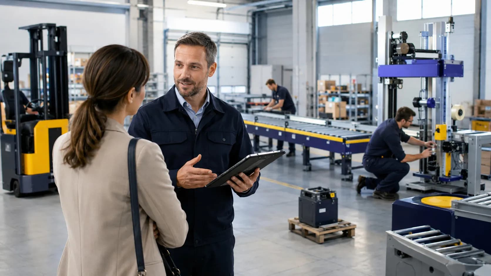 Un interlocuteur Smart Reuse échange avec une cliente sur un site industriel