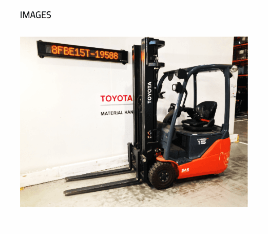 Chariot élévateur frontal électrique capacité 1500 kg TOYOTA 8FBE- 15T 2021 Reconditionné - Équipement professionnel d'occasion - Smart Reuse