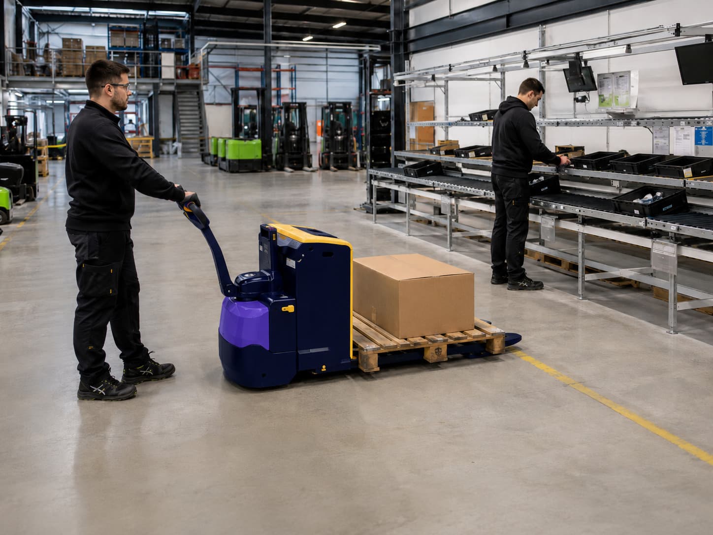 Transpalette reconditionné Smart Reuse en zone de conditionnement et logistique fin de ligne