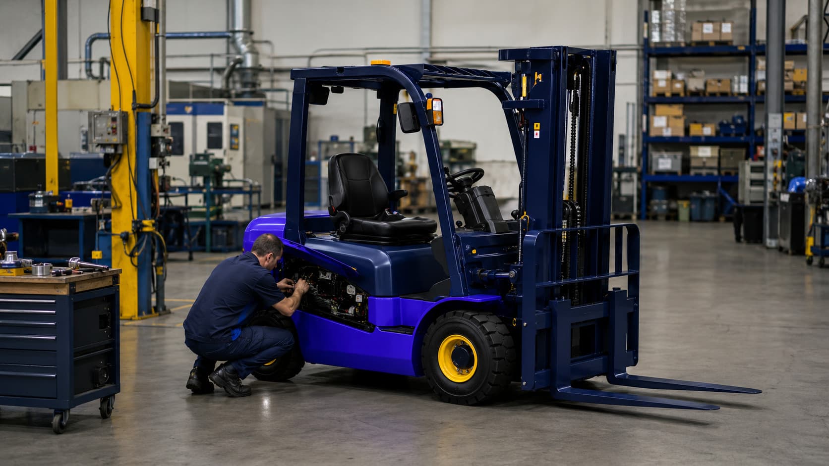 Technicien en dépannage et SAV sur un chariot de manutention